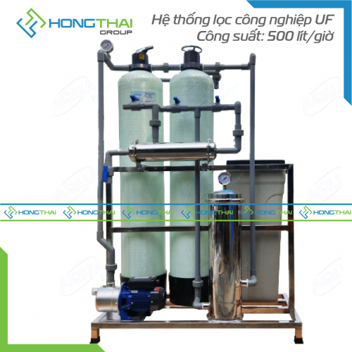 Máy lọc công nghiệp đầu nguồn UF - Công suất: 500 lít/giờ (Cột composite - Van tay - Thùng muối)