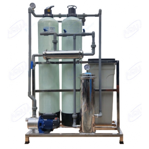 MÁY LỌC CÔNG NGHIỆP ĐẦU NGUỒN UF - CS: 500L/H (CỘT COMPOSITE - VAN TAY - THÙNG MUỐI)