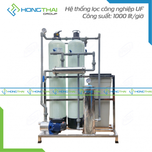 Máy lọc nước công nghiệp đầu nguồn UF - Công suất: 1000 lít/giờ (Cột composite - Van tay - Thùng muối))